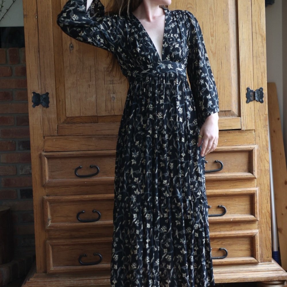 Doen Black Maxi Dress with Cream Floral Print
